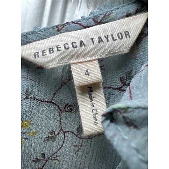 Rebecca Taylor Sleeveless Silk Chiffon Ruffle Tier Dress Size 4 Vine Floral Blue - Picture 4 of 11